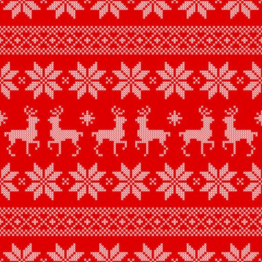 Dikişsiz Desen Noel Norveç Tarzı Dikiş Kırmızı Ve Beyaz