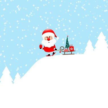 Kayak ve Kızak Ile Santa Claus Dağ Kar Mavi