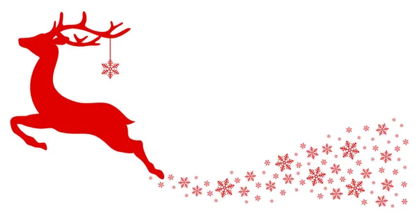 红色飞驯鹿与雪花期待前瞻之星 — 图库矢量图片