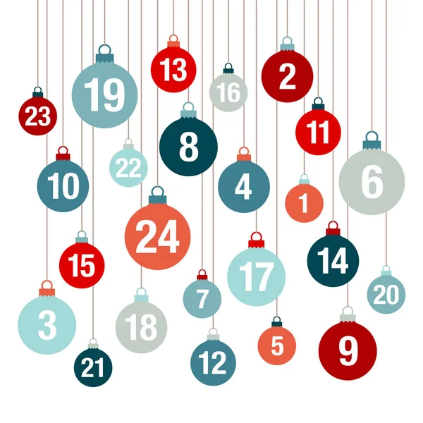 Calendário Advento Quadrado Natal Baubles Vermelho Azul — Vetor de Stock