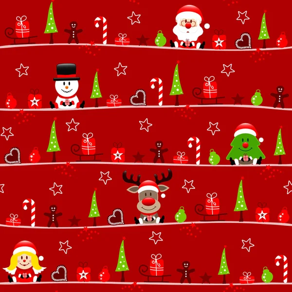 Seamless Pattern Christmas Figures Angel Red — Stock Vector