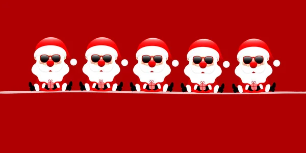 Cinq Père Noël Assis Avec Lunettes Soleil Cadeau Rouge — Image vectorielle