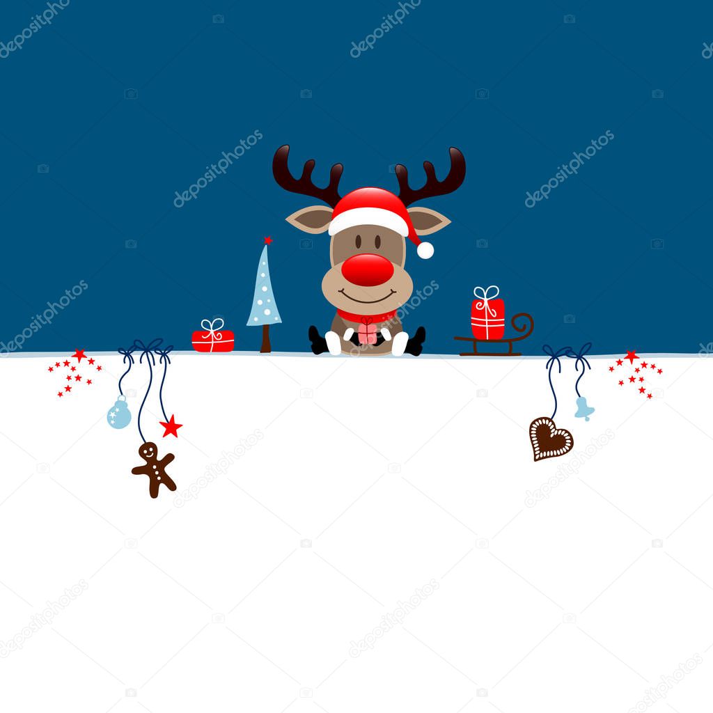 Sitting Christmas Reindeer With Icons Dark Blue