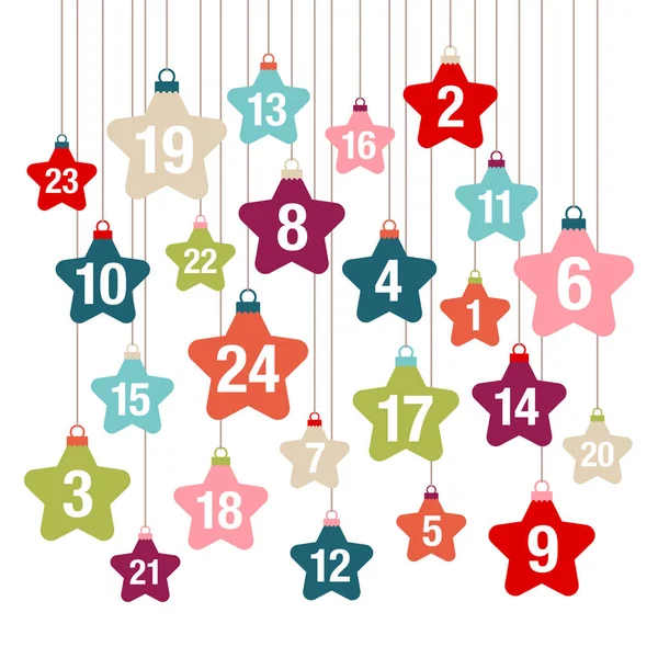 Square Advent Calendar Hanging Graphic Colorful Stars — Stock Vector