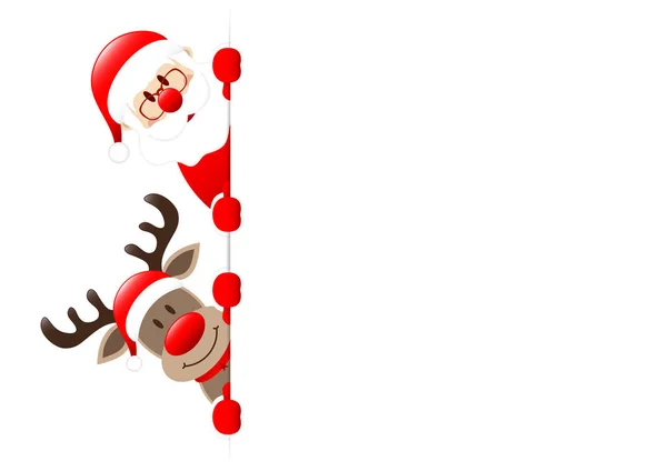 Weihnachtsmann Und Rentier Schauen Nach Links — Stockvektor