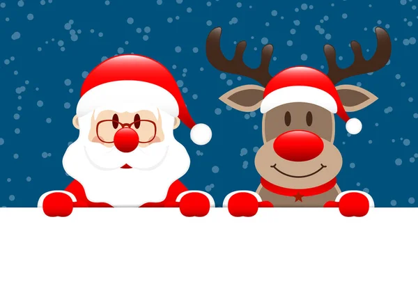 Bannière Horizontale Santa Reindeer Neige Bleu Foncé — Image vectorielle