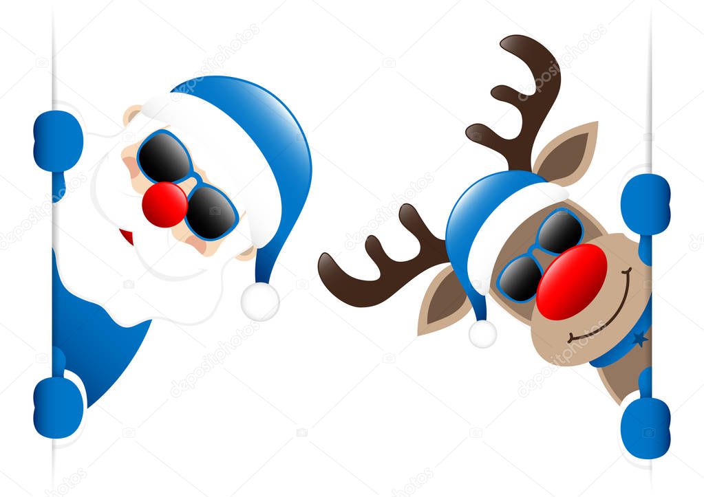 Big Blue Santa And Reindeer Sunglasses Inside Banner