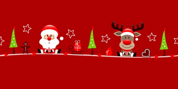 Banner Santa Sobi Vánoční Ikony Červená — Stockový vektor