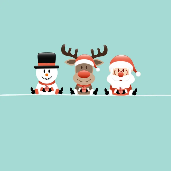 Square Christmas Card Snowman Reindeer Santa Turquoise — стоковий вектор