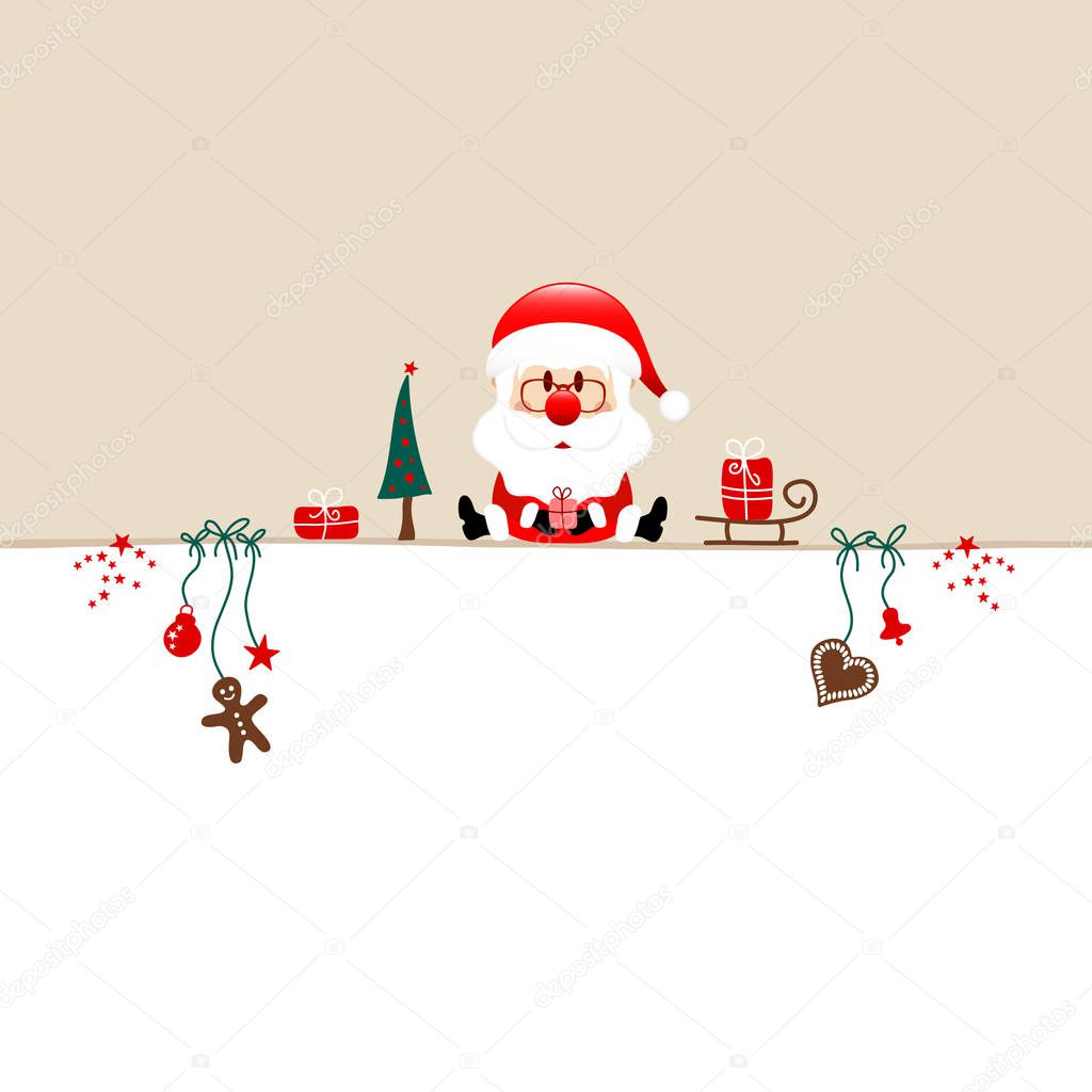 Square Christmas Santa And Icons Beige White
