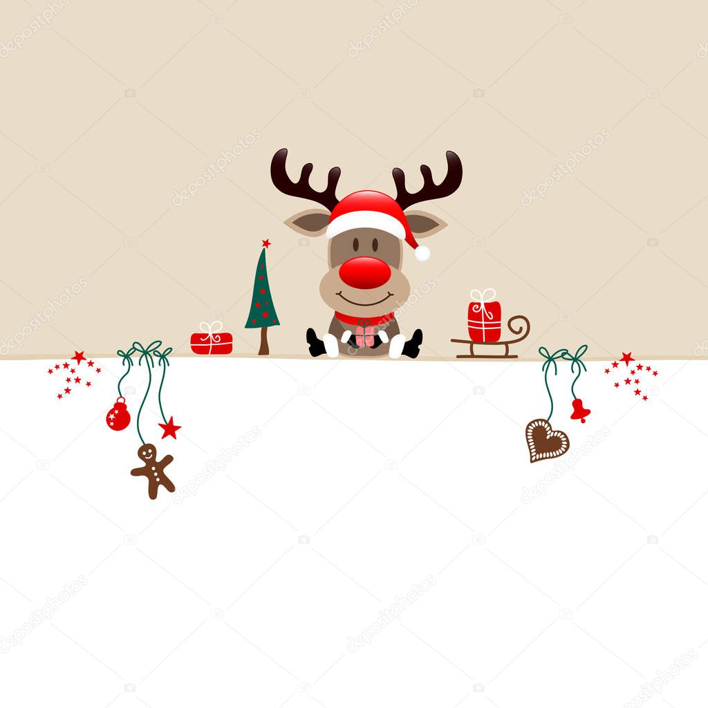 Square Christmas Reindeer And Icons Beige White