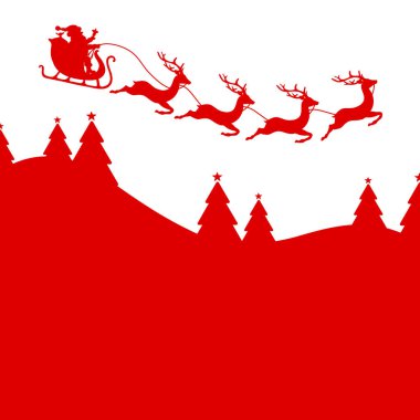 Noel Baba ve Noel Kızağı Dört Ren Geyiği Ormanı Kırmızı