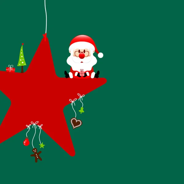 Vierkante Kerstman Zitten Ster Met Pictogrammen Donkergroen — Stockvector