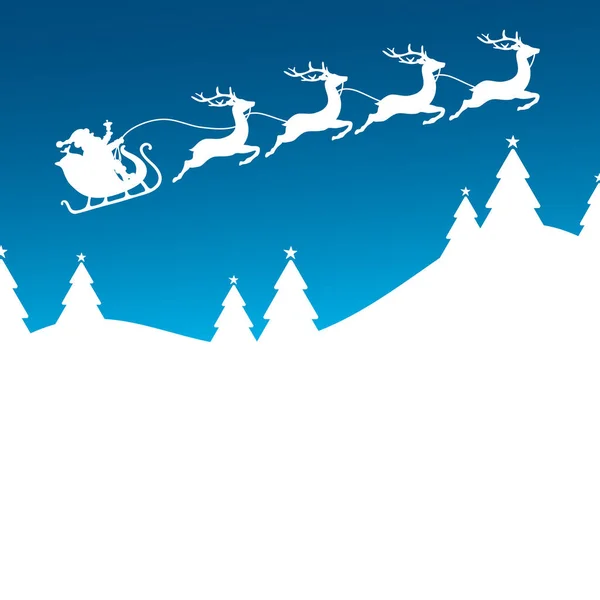 Vánoční Sáně Létání Pravé Lesní Modré Pozadí — Stockový vektor