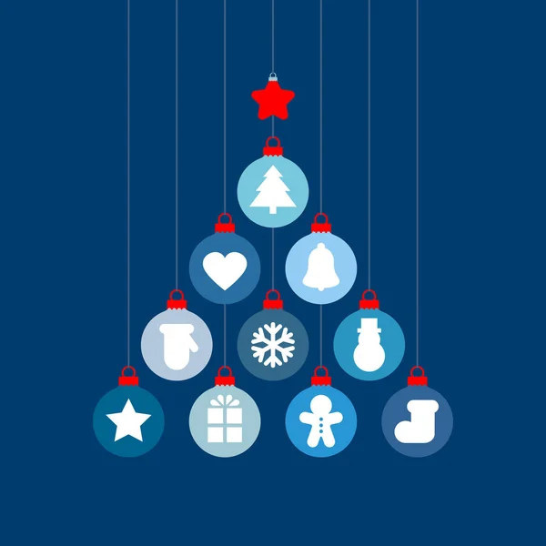 Árvore Natal Gráfica Baubles Com Ícones Azul Vermelho — Vetor de Stock