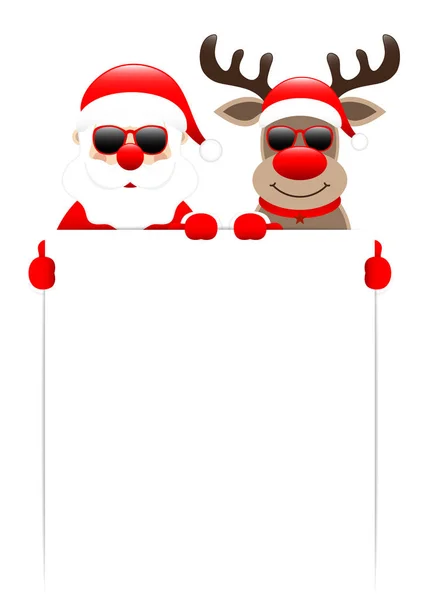 Weihnachtsmann Und Rentier Sonnenbrille Mit Weißem Poster — Stockvektor