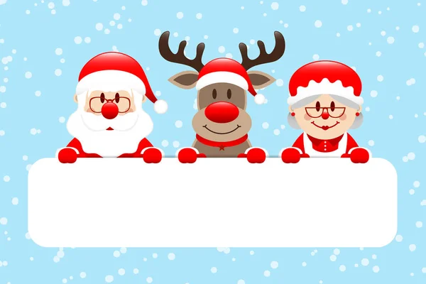 Carte Cadeau Santa Reindeer Mme Santa Snow Light Blue — Image vectorielle