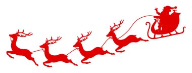 Kıvrımlı Kırmızı Noel Kızağı Noel Baba ve Dört Uçan Ren Geyiği