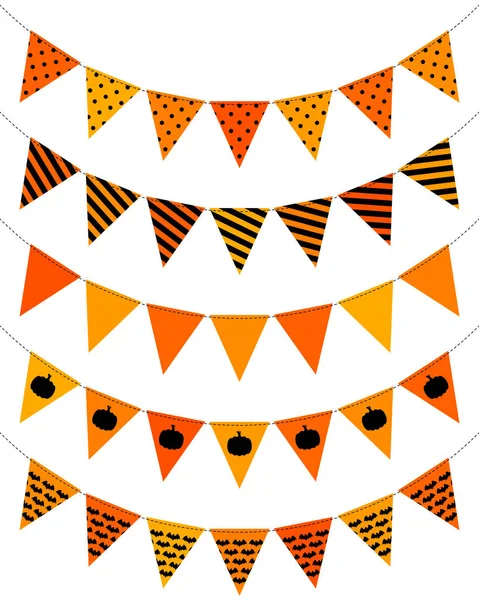 Set Cinque Catene Pennant Halloween Senza Cuciture Arancione Nero — Vettoriale Stock