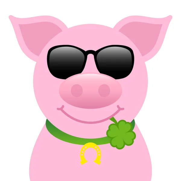 Single Straight Pig Sunglasses Clover Leaf Mouth — Stock Vector