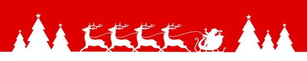 Banner Running Christmas Slee Met Bos Rode Achtergrond — Stockvector