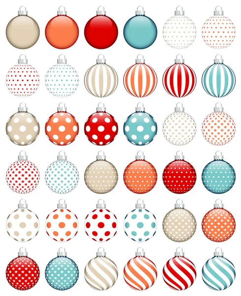 Set Treinta Seis Bolas Navidad Patrón Retro Colores Plata — Archivo Imágenes Vectoriales