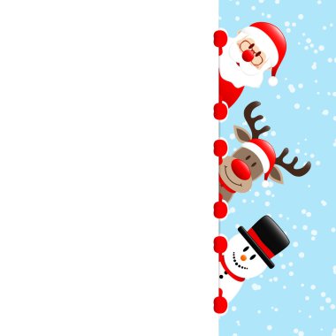 Noel Baba Ren Geyiği ve Kardan Adam Biri Diğer Bayrağın Üzerinde Sağ Mavi