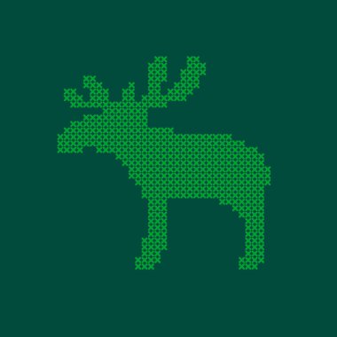 Soyut Noel Kartı Geyik Nakışı Koyu Yeşil