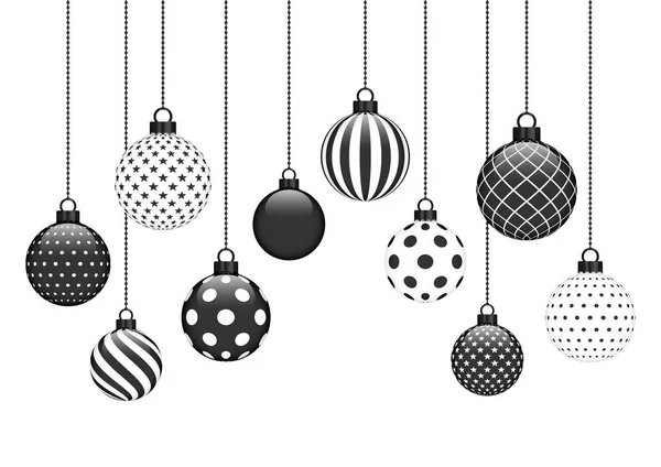 Dez Pendurado Baubles Natal Com Padrão Diferente Preto Branco — Vetor de Stock