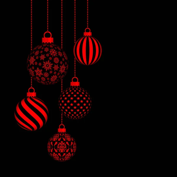 Cinq Boules Noël Suspendues Avec Motif Noir Rouge — Image vectorielle