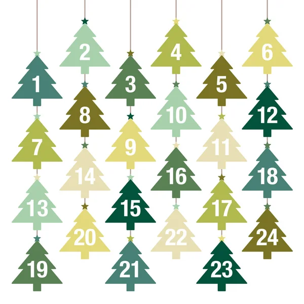 Calendário Advento Pendurado Árvores Natal Linhas Verde Bege — Vetor de Stock