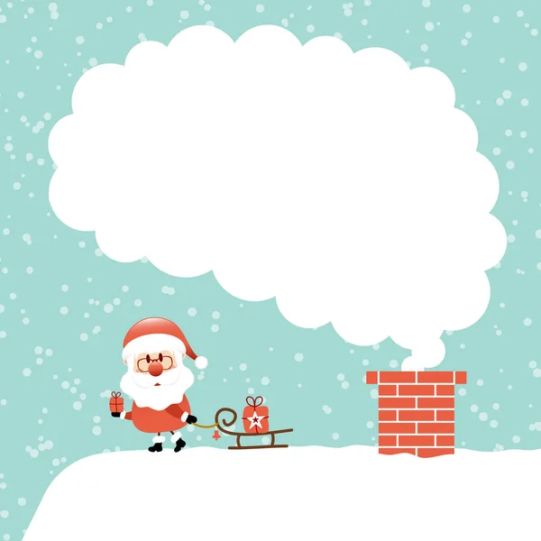 Izquierda Pie Santa Claus Con Trineo Techo Nube Humo Nieve — Vector de stock