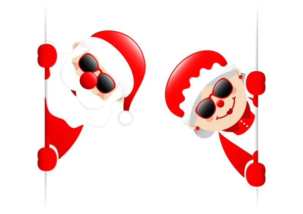 Großer Weihnachtsmann Und Frau Sonnenbrille Banner — Stockvektor