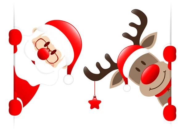 Père Noël Renne Avec Étoile Regardant Intérieur Bannière — Image vectorielle