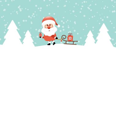 Kare Noel Baba Kar ve Orman Turkuazıyla Kızak Çekiyor