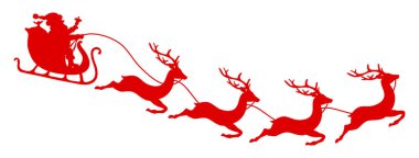 Sağ Uçan Kıvrımlı Noel Kızağı Noel Baba ve Dört Ren Geyiği Kırmızı