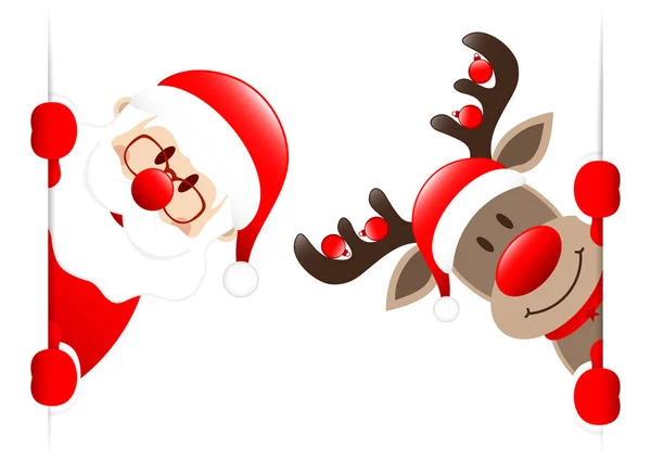 Santa Claus Reindeer Baubles Looking Banner — стоковий вектор