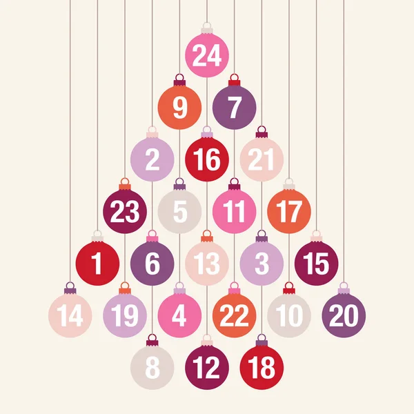 Calendário Advento Árvore Natal Abstrata Pendurar Baubles Rosa Laranja Roxo — Vetor de Stock