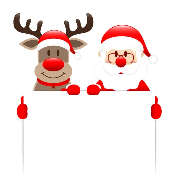 Santa Claus Renos Sosteniendo Etiqueta Blanca — Vector de stock