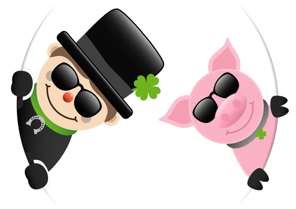 Chimney Sweep Pig Sunglasses Looking Banner — Stock Vector