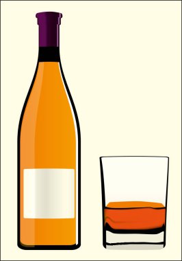 Şarap şişesi ve cam. Etiketle kapat.