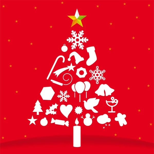 Árbol de Navidad hecho con iconos aislados en rojo . — Vector de stock