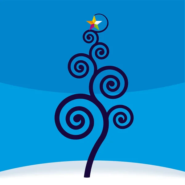 Árbol de Navidad en espiral con estrella en la parte superior . — Vector de stock