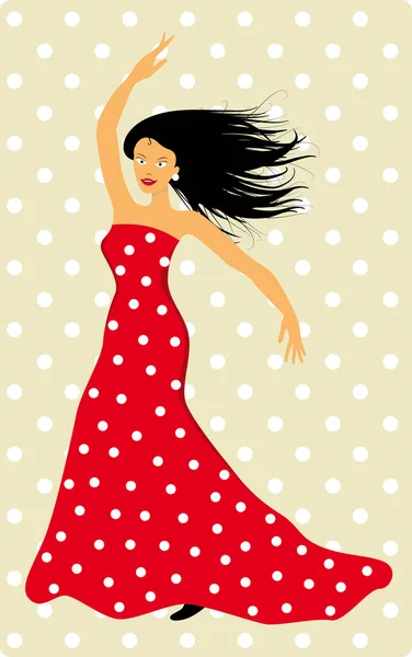 Bailarina de flamenco española. La música está en marcha . — Vector de stock