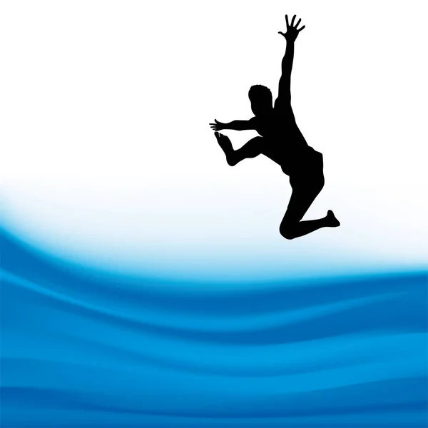 Silueta de un hombre saltando sobre las aguas . — Vector de stock