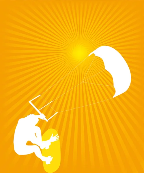 Kitesurf al sol ardiente. Ilustración plana . — Archivo Imágenes Vectoriales