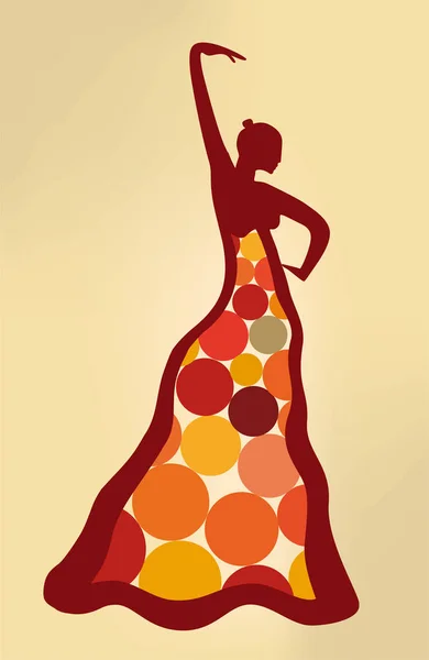 Ilustración artística surrealista de la bailarina flamenca. Dot vestido . — Vector de stock