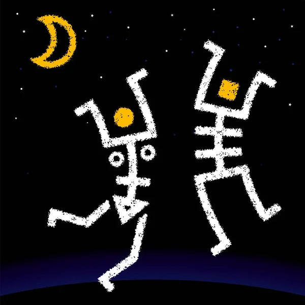 Luna bailarines esqueletos de hombre y mujer . — Vector de stock