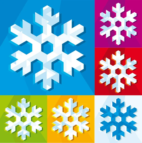 Conjunto de floco de neve ícone colorido com fundo. Sombras . —  Vetores de Stock
