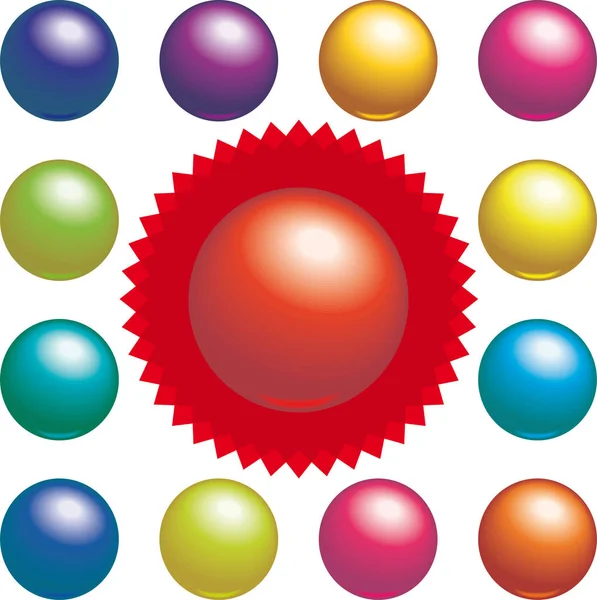 3D balls in different colors. The red one with crown. — Stock Vector